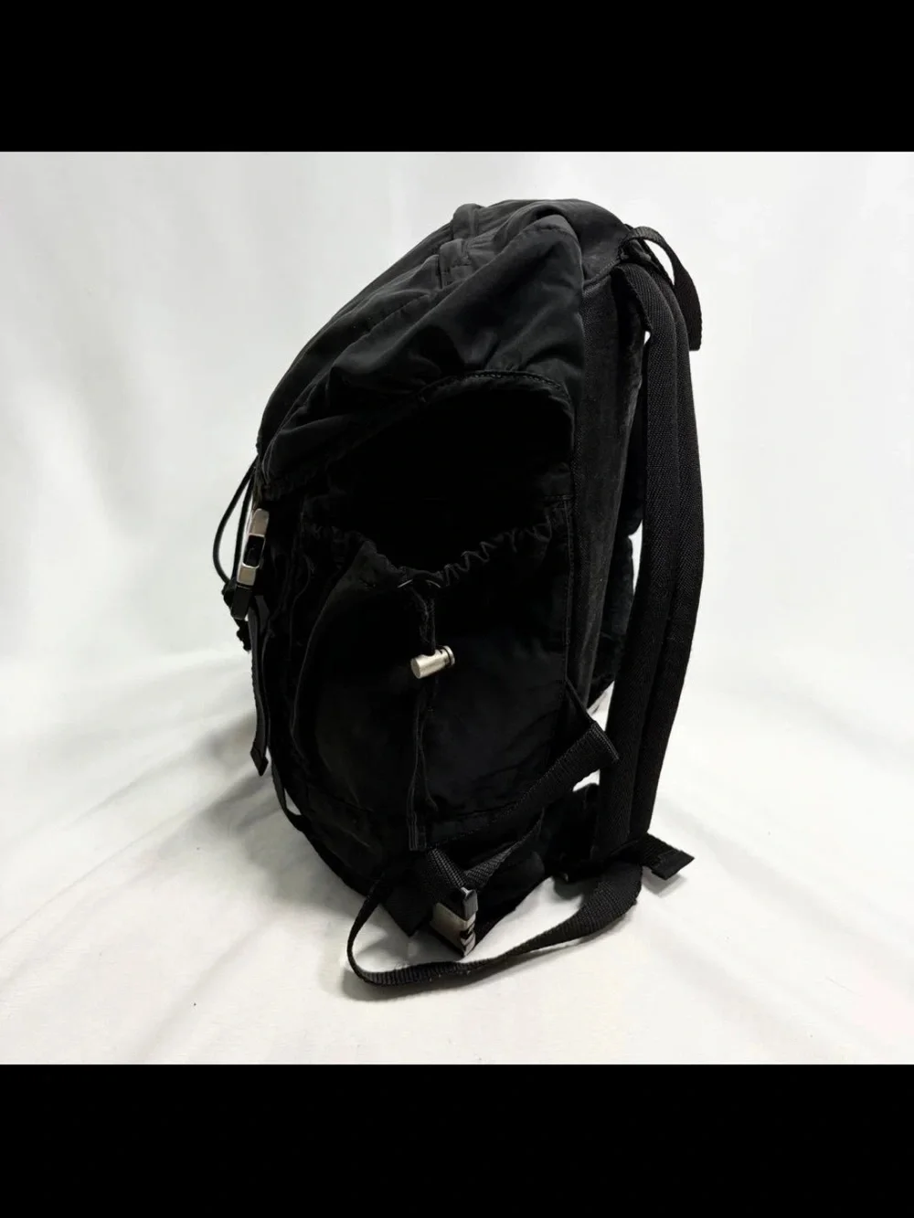Prada Black Nylon Backpack with Silver-Tone Buckles